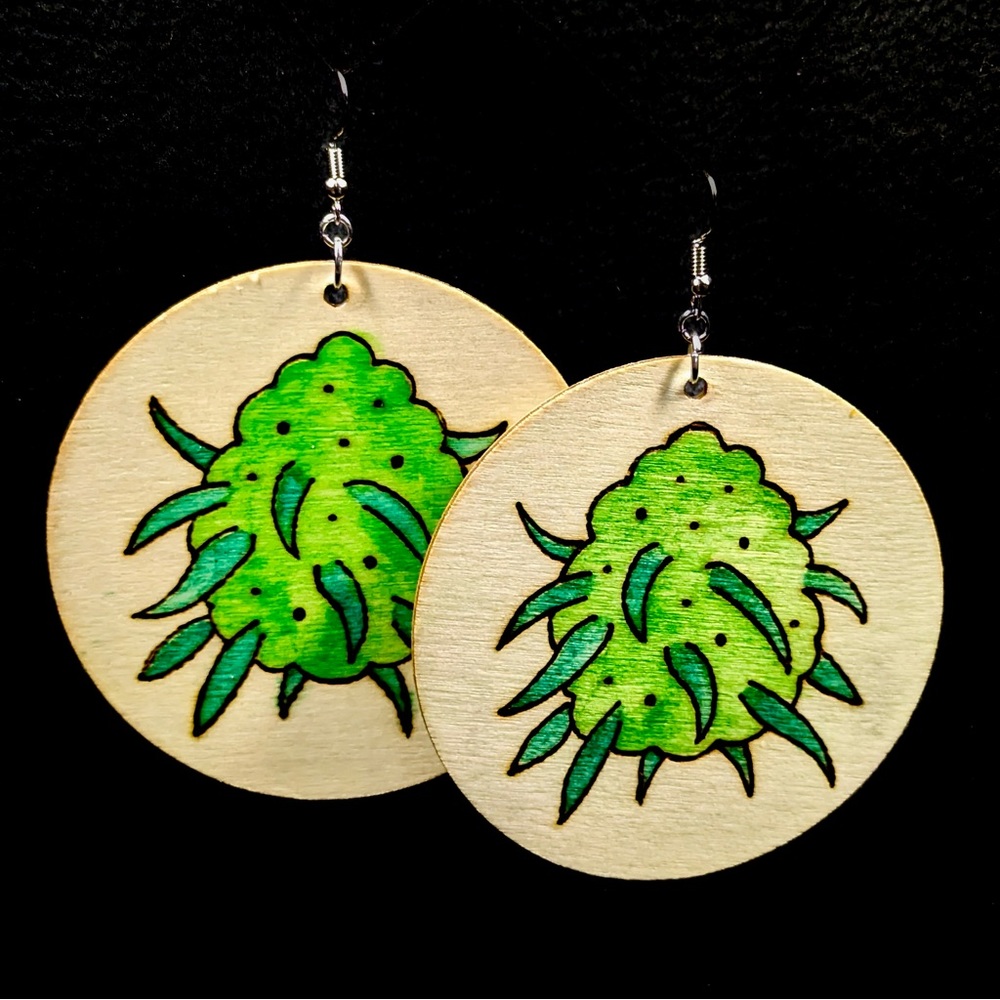 Boutique 🥬 Artisan Hand-Burned + Watercolor Wood Circle Earrings Mary Jane